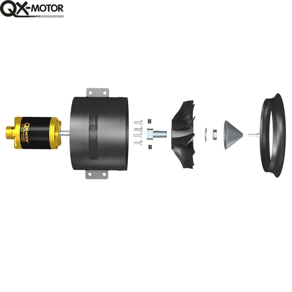 QX-MOTOR 80mm EDF QF3748 3538 CW CCW 12 wentylator kanałowy silnik bezszczotkowy 1000kv 2000kv do samolotu FMS / FREEWING RC