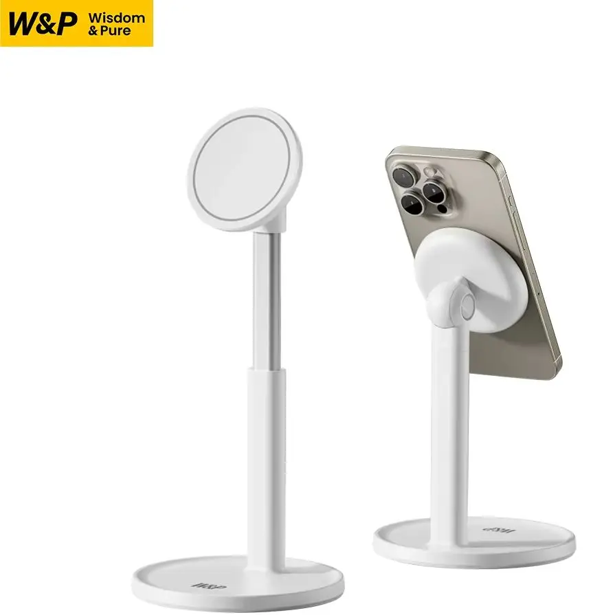 W&P Phone Desk Magnetic Stand Aluminum 360° Rotation Live Bracket for iPhone Samsung Huawei Android Smarthone Tablet PC