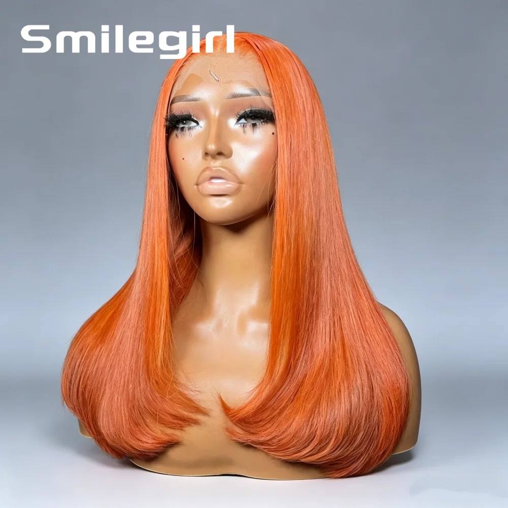 

Ginger Orange 13x6 Hd Lace Frontal Wig 200Density Straight Human Hair Wig Lace Front Orange Colored Human Hair Wigs Pre Plucked For Women
