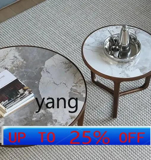 

LMM black walnut solid wood rock slab coffee table round tea table living room light luxury household small round table
