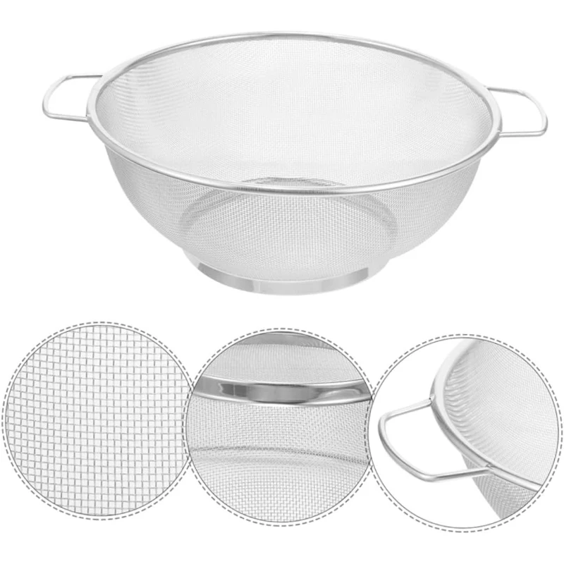 Edelstahl-Sieb mit Rundem Rand und Doppelgriff, Gitterkorb für Küche, zum Waschen von Reis, Obst und Gemüse, Aufbewahrung, 3 Größen – Detail 5
