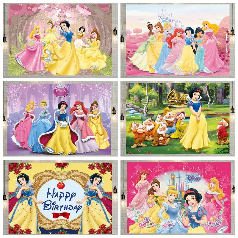 Fondali di compleanno della ragazza della principessa Disney fotografia neonato doccia decorazioni per feste sfondo fotografico Studio fotografico per bambini