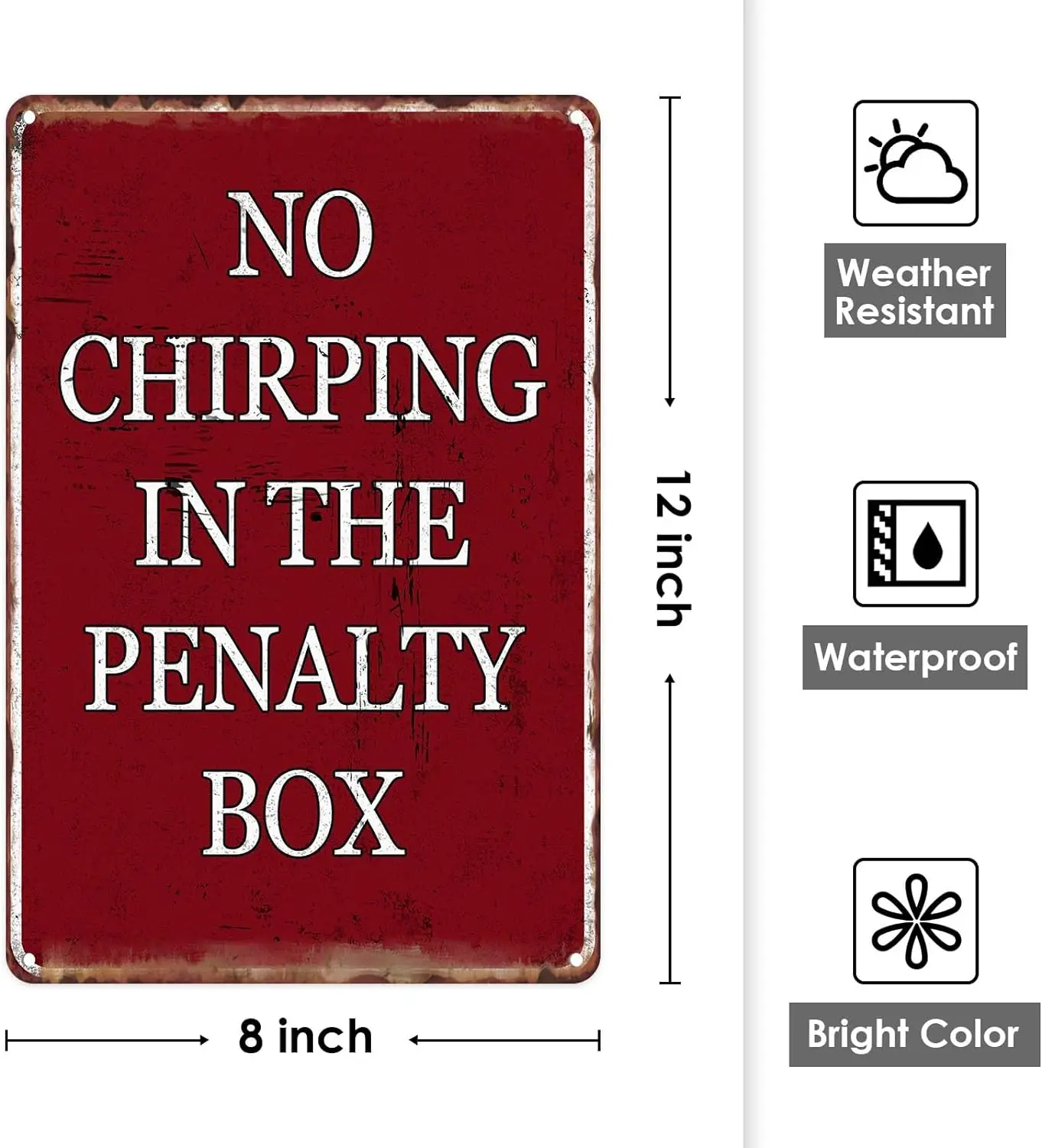 Britimes No Chirping in the Penalty Box Vintage Metal Tin Signs, Retro Red Funny Sign for Men Women Hockey Sports Bar Home Wall 