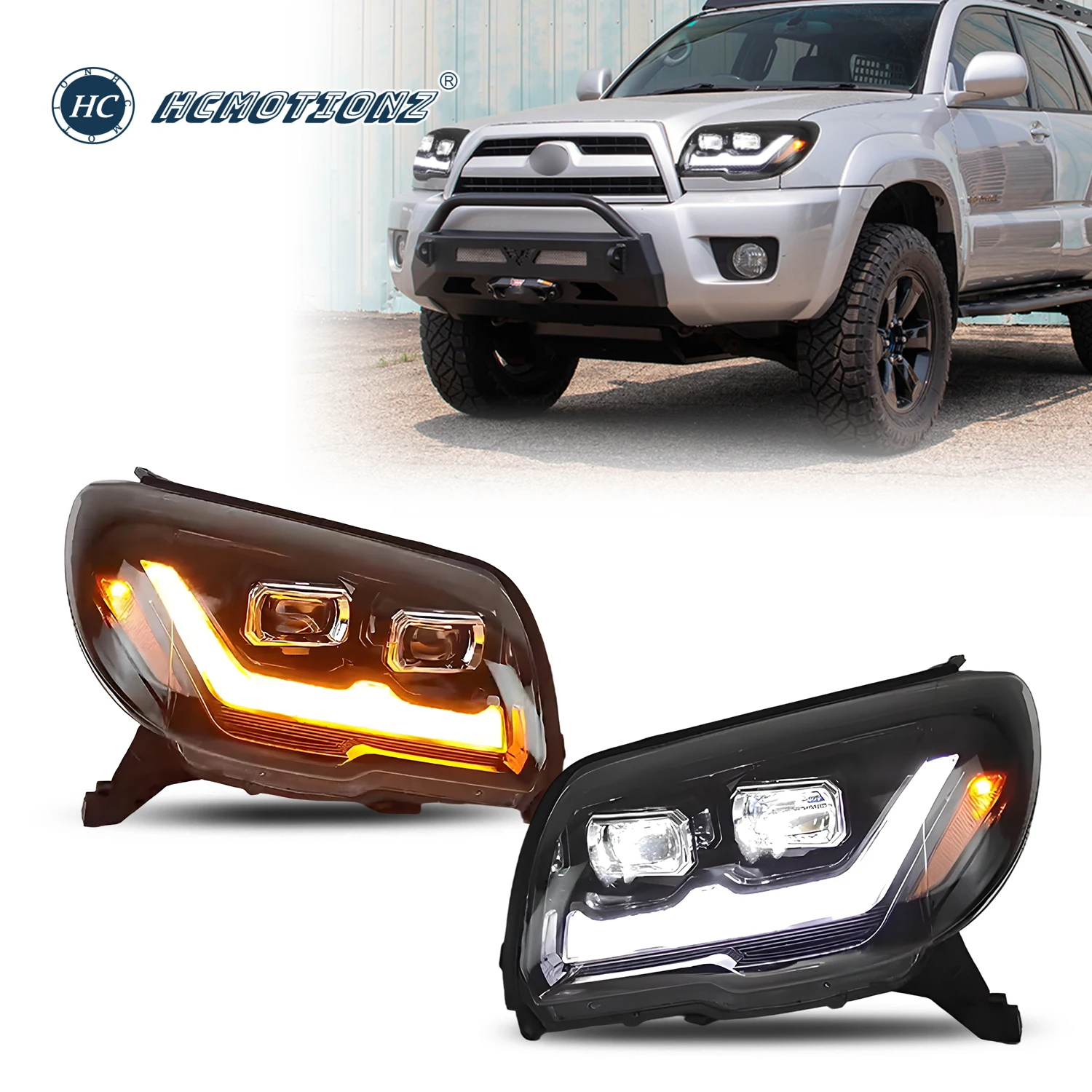 HCMOTIONZ LED Head Lights for Toyota 4Runner 2003-2009 4th Gen Front Lamps Assembly DRL Start up Animation