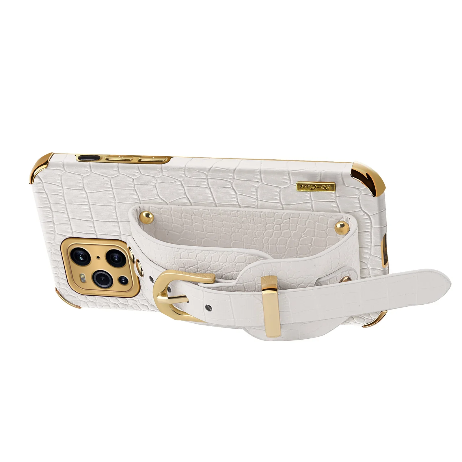 

Мягкий чехол для телефона из искусственной кожи крокодила с ремешком на запястье для OPPO Find X5 Lite X3 Pro, силиконовый чехол с защитой от падения и подставкой