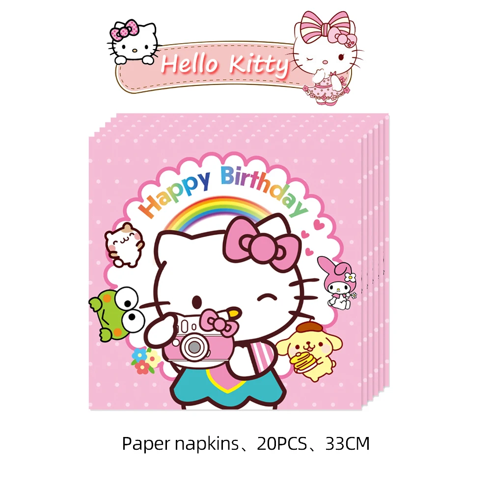 Pink Hello Kitty Cat Party Supplies Balloon Set Paper Cups Plates Napkins Party Accessories Girls Birthday DIY Party Decorations