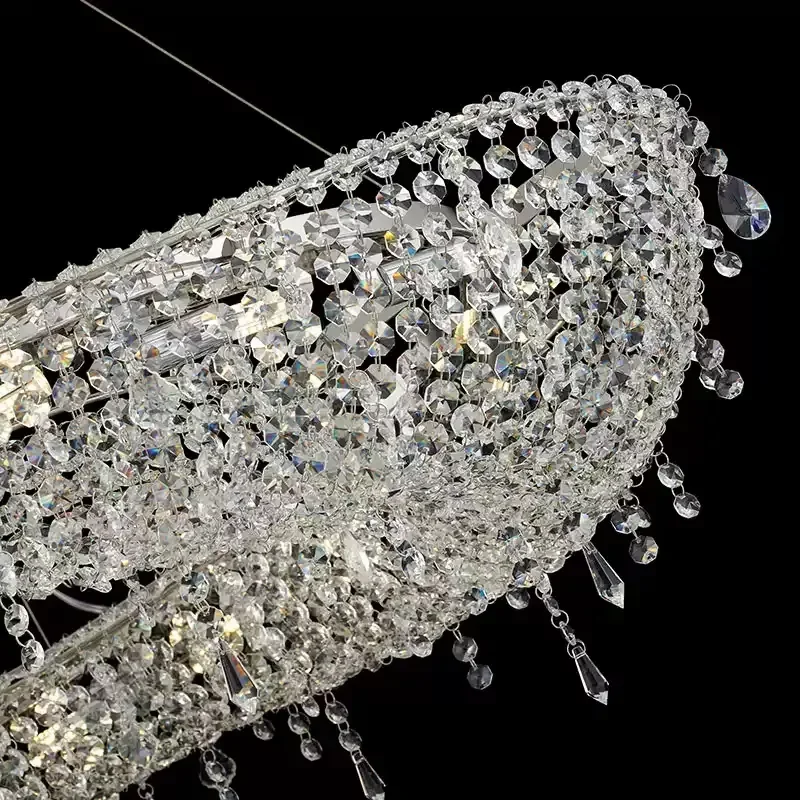 Custom Modern Luxury Crystal LED Chandelier Creative Long Dimmable Pendant Light for Villa Living Room Hotel Decorative