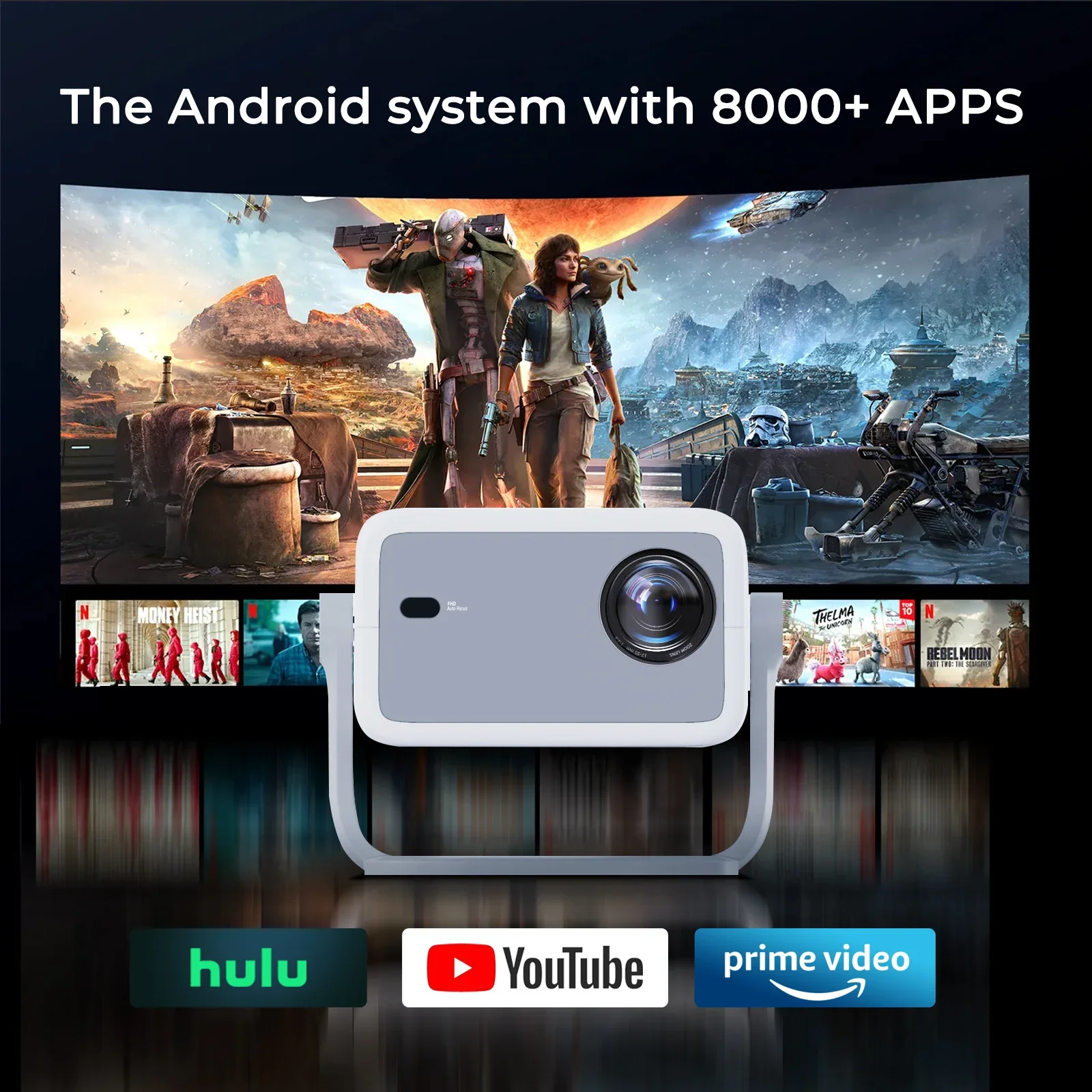 Proiettore LynCast 4K L018 800ANSI Native 1080P Messa a fuoco automatica e Keystone 360 °   Ruota il home theater portatile Android 11 BT5.2 WIFI6