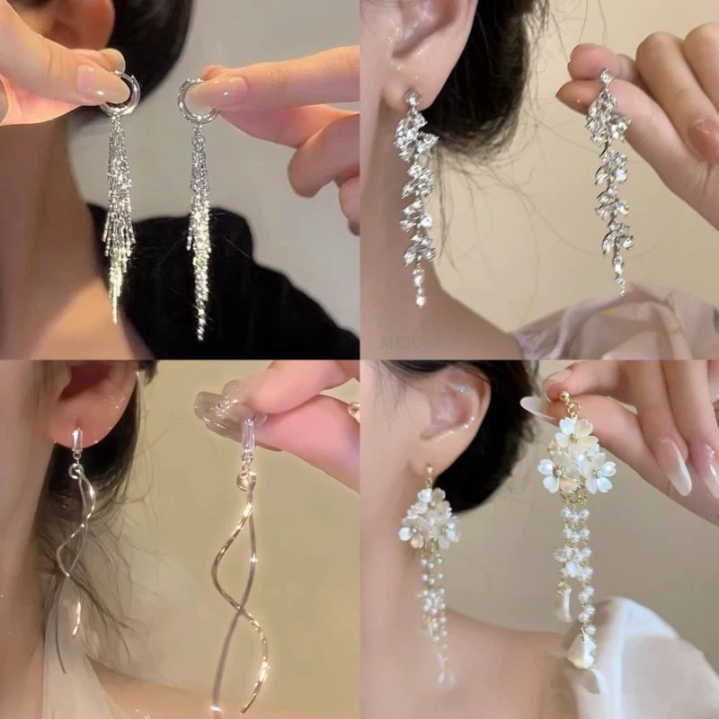 Ying luo French Super Immortal Retro Pearl Flower Tassel Earrings Niche Temperament Vacation Sweet Spring Summer New Style Part