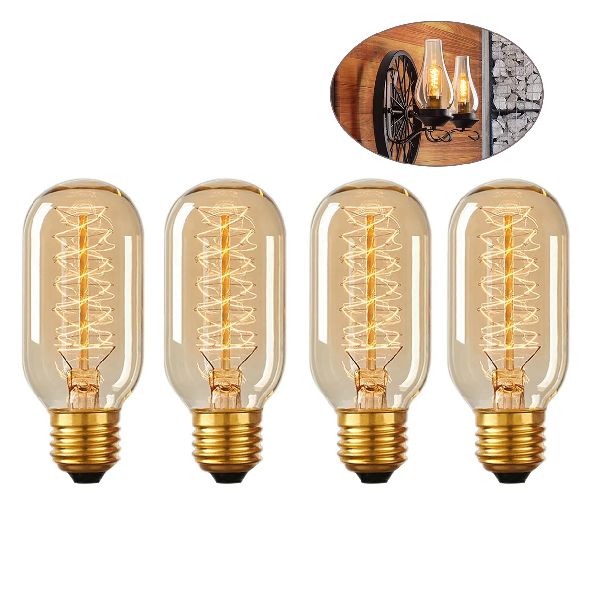 4pcs Squirrel Cage Filament Bulbs 40W E26 Teardrop Dimmable Light Bulbs for Chandeliers Pendant Lights Sconces Vintage Home