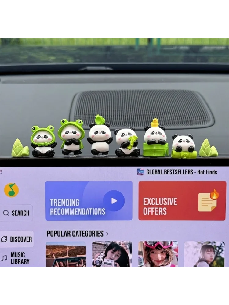 6 Stück Kawaii Panda Auto-Armaturenbrett-Figuren, Niedliche Harz-Mini-Ornamente, Innendekoration, Schreibtisch- und Heimdekoration, Geschenk für Frauen, SUV, Auto – Detail 7