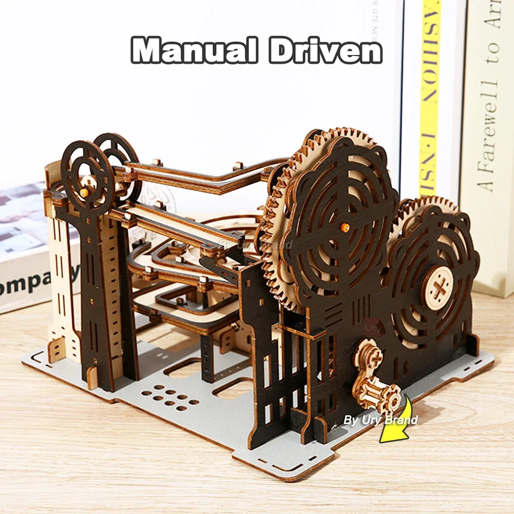 3D Wooden Puzzle Marble Run Set DIY Mechanical Track Electric Manual Model Building Block Kits Assembly Toy Gift for Teens Adult