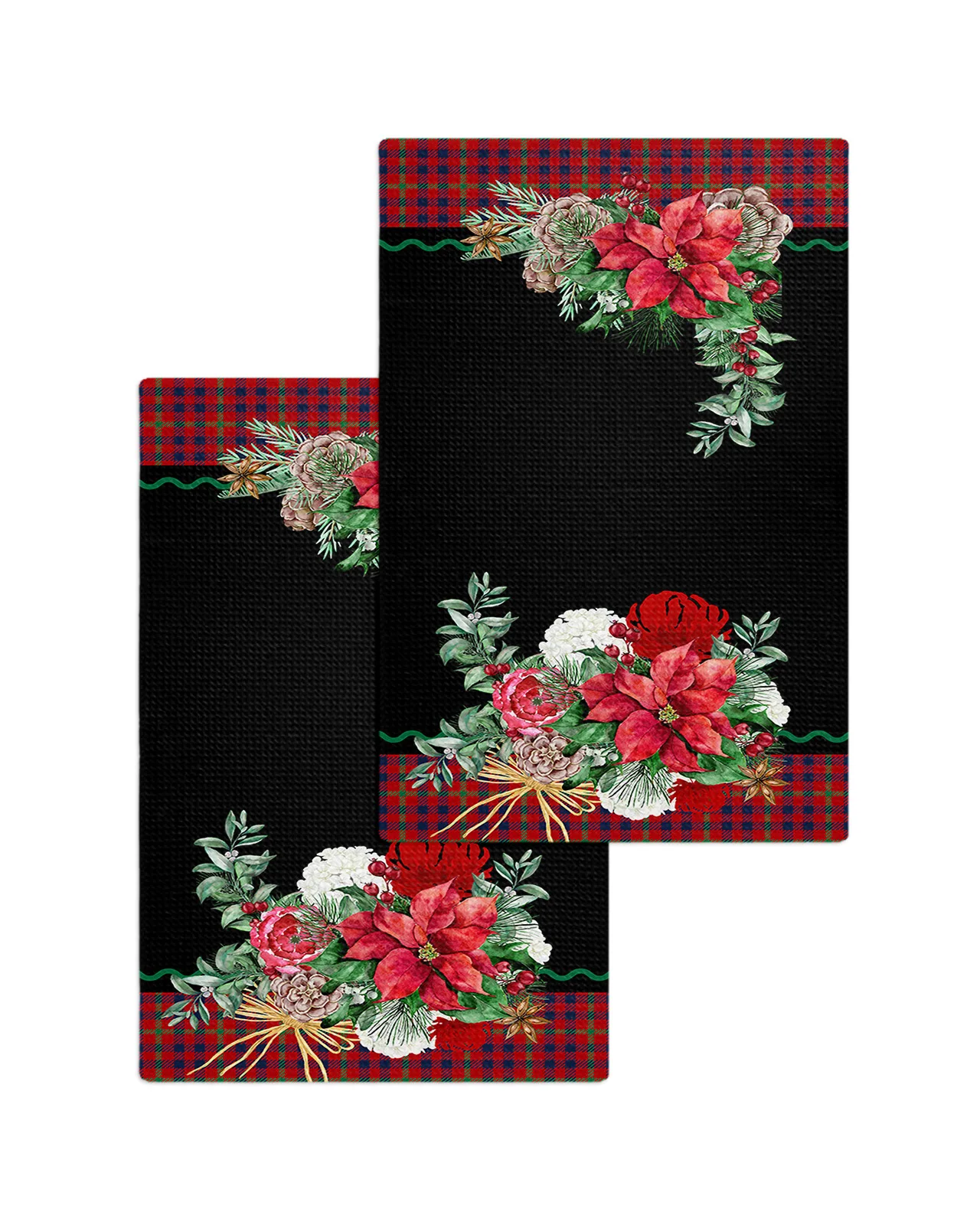 Christmas Red Plaid Poinsettia Pineapple Kitchen Microfiber Waffle Towel Household Wipes Rags Dish Cloth Insulation Pad