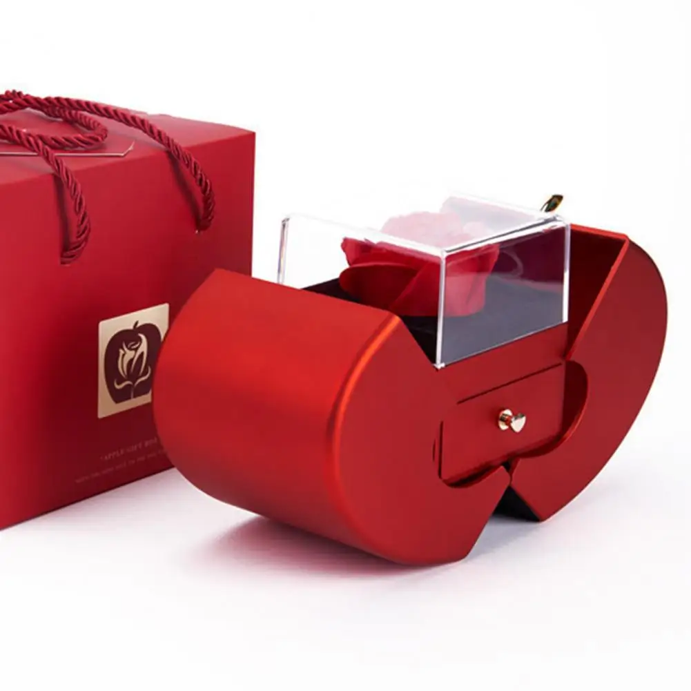 Small Jewelry Container Elegant Apple-shaped Jewelry Storage Box with Long-lasting Soap Flower Necklace Ring Gift for Christmas