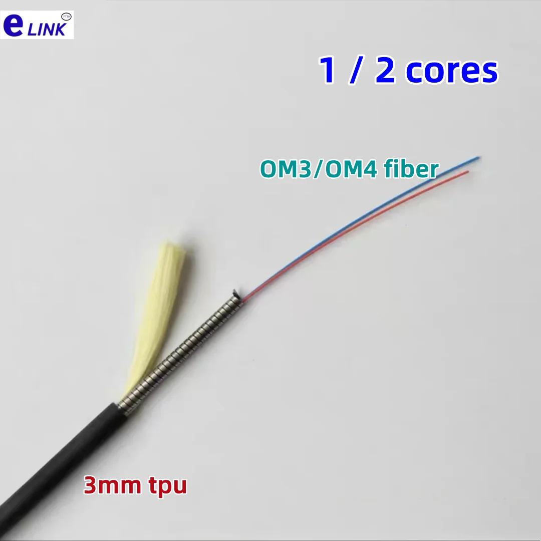 fiber optic cable armored 2 cores 1 core 100m OM3 OM4 tpu 3mm single fiber duplex 1C 2C outdoor multimode ratproof FTTHELINK