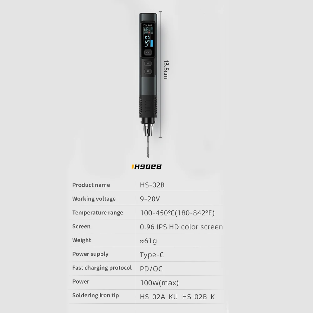 HS-02 Adjustable Temperature Soldering Iron Kit DC 24V 100-450℃ Welding Solder Rework Station PD 100W Portable Repair Tool