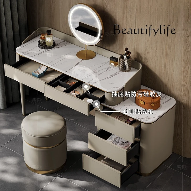 

Light luxury dressing table combination, modern simplicity, high-end custom natural marble integrated dressing table