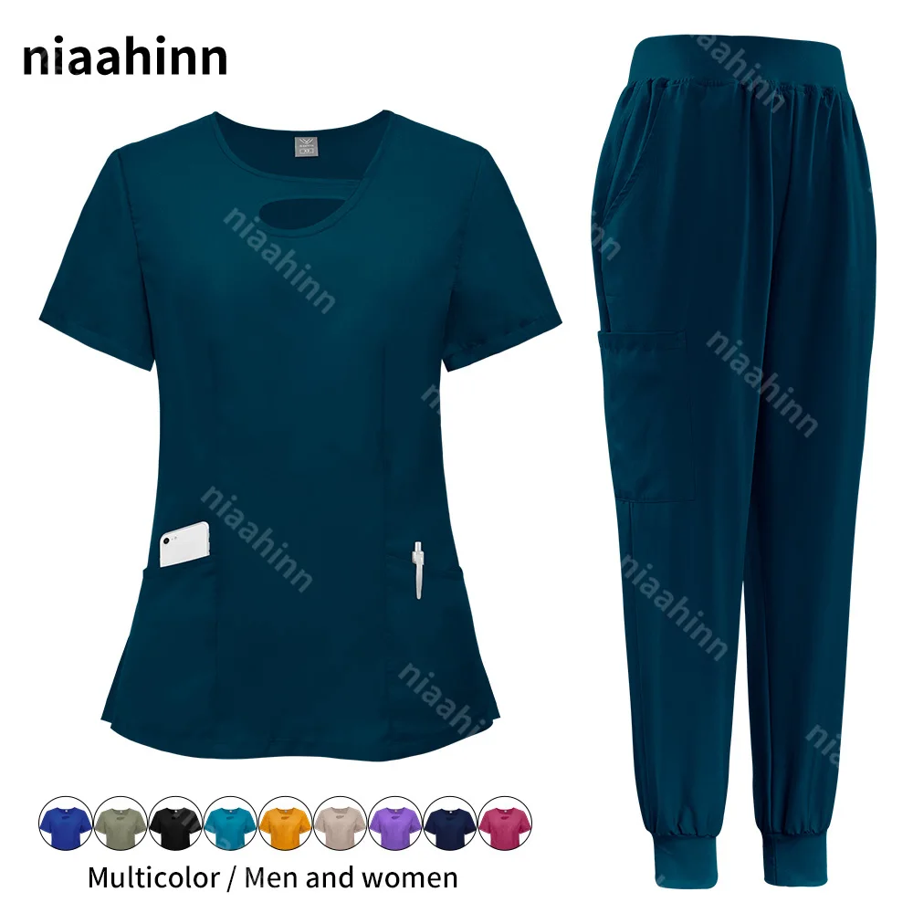 Uniforme d'infirmière à manches courtes pour femmes, combinaisons de jogging confortables, accessoires d'infirmière hospitalière, ensemble de générateur d'infirmières