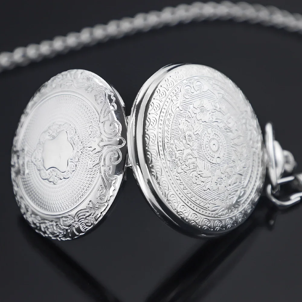 الفاخرة الفضة درع تصميم كوارتز ساعة الجيب الرجال النساء قلادة قلادة كوارتز ساعة هدايا عيد الميلاد الإكسسوارات #6