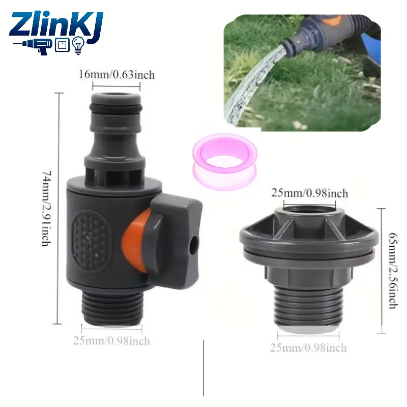 PVC Water Tank Adapter With Valve, Quick Install Rainwater Collection Connector Fitting