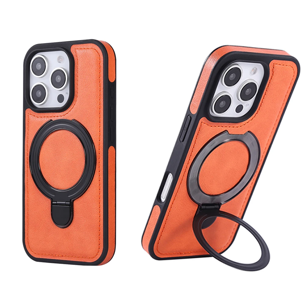 Business Leder Textur Ring Ständer Magnetische Hülle für iPhone 16 15 14 13 12 11 Pro Plus Max für Magsafe Hybrid stoßfeste Abdeckung