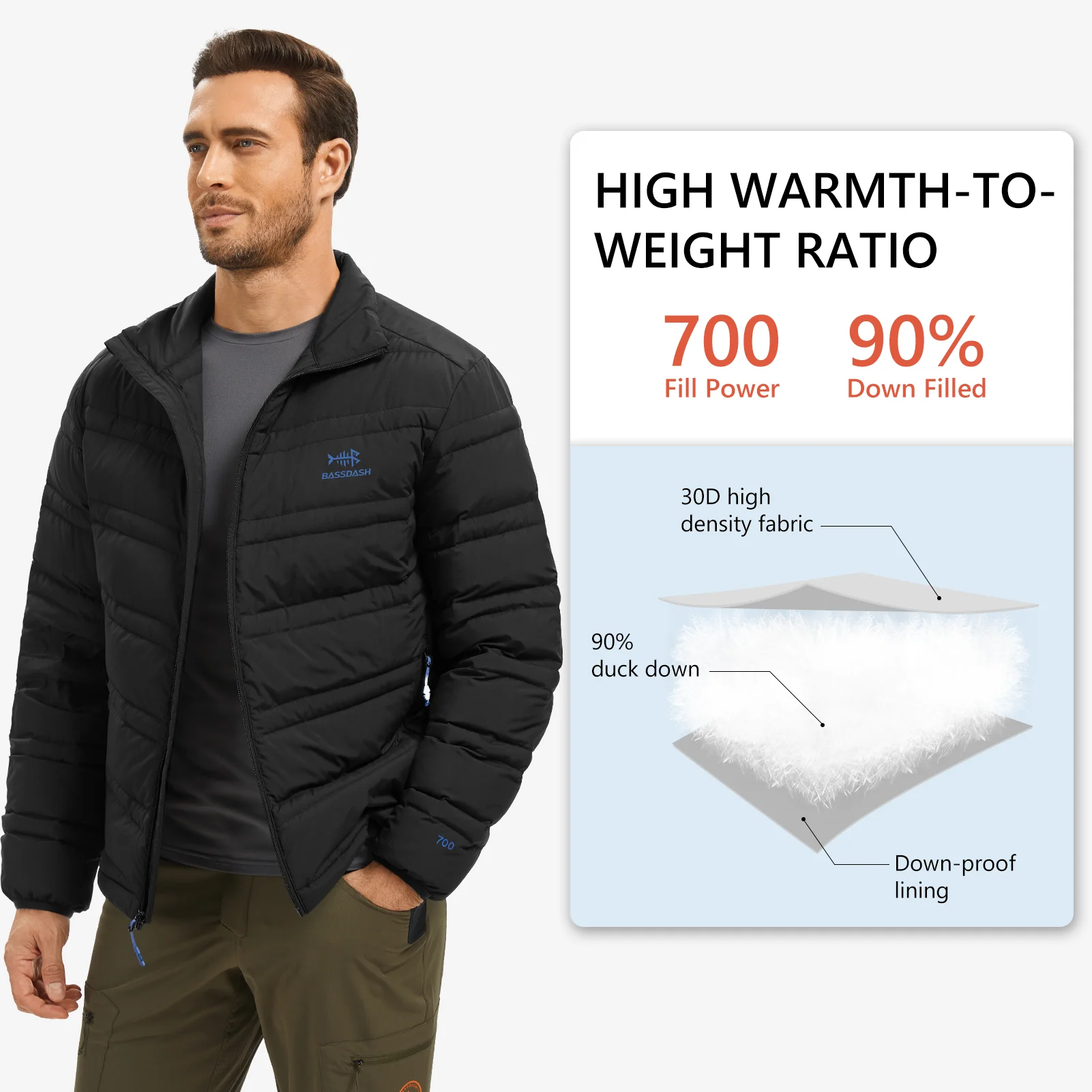 BASSDASH الرجال سترة منتفخة 700FP Packable مقاومة للماء البخاخ معزول معطف دافئ للصيد الصيد التنزه FS49M #3