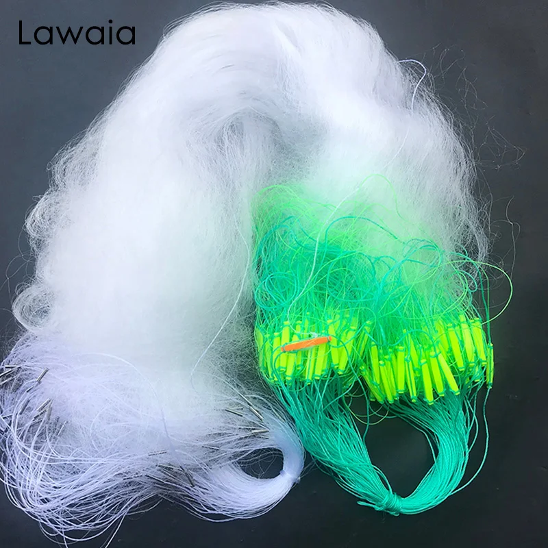 Lawaia 20M/50M/100M Fishing Nylon Net White Silk Gillnet Plastic Float Lead Sinker Net Trap for Fish Three Layers Fishing Supply