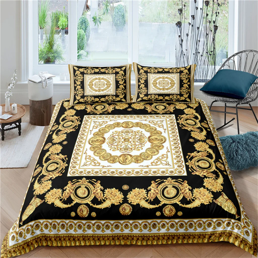 3D Gold Baroque Chain Lion Bedding Set Luxury Duvet Cover with Pillowcase Home Textile Comforter Cover Queen King Bed Set