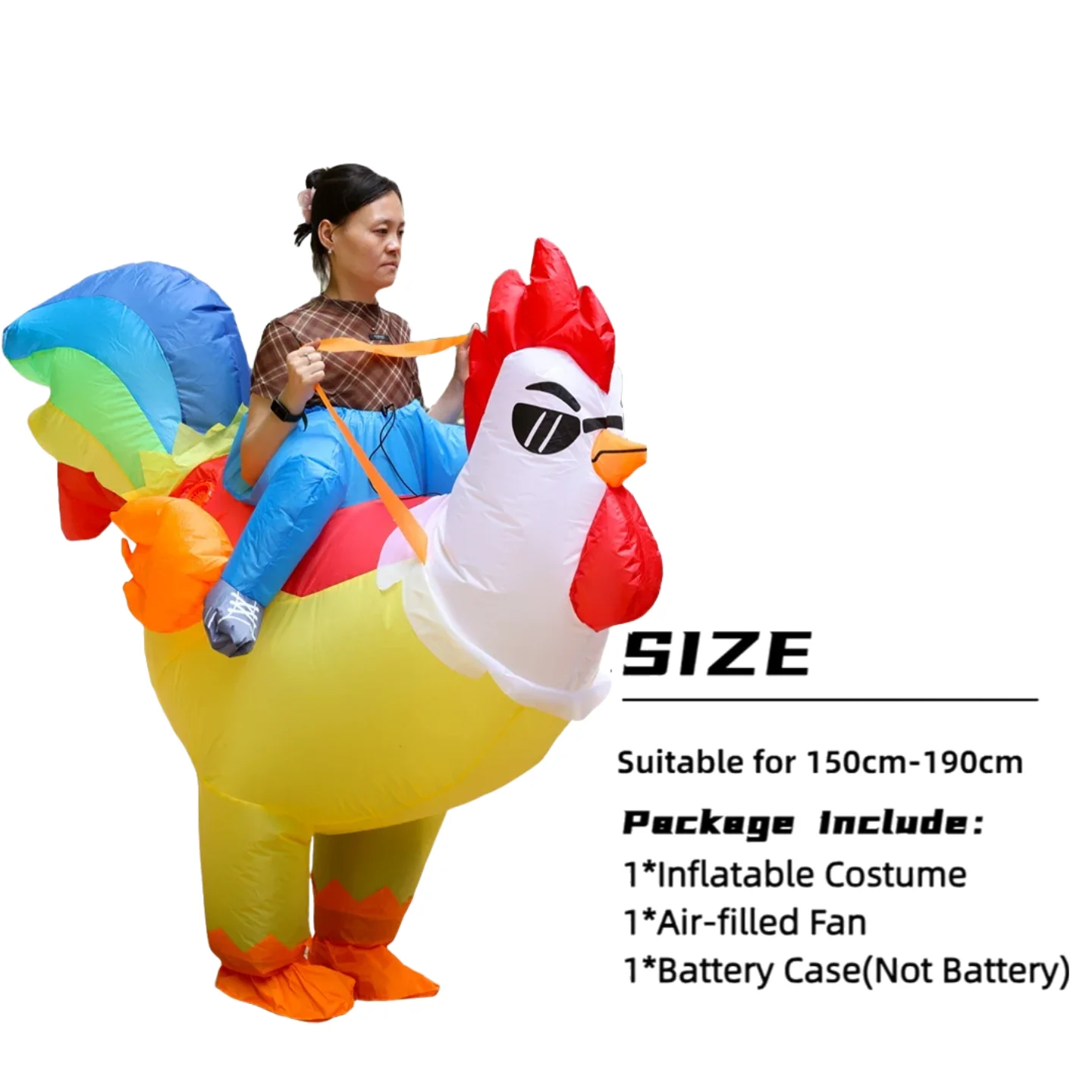 فستان ملون قابل للنفخ على شكل الديك - ملابس مزحة للهالوين، زي حفلات مضحك مشهور على الإنترنت - مناسب لـ 150-190 سم