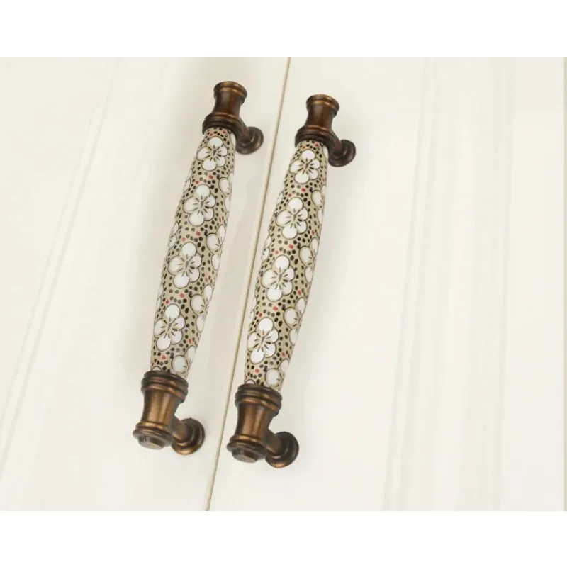 Antique Bronze Ceramic Cabinet Handles Vintage Drawer Knobs Wardrobe Door Handles European Furniture Handle Hardware