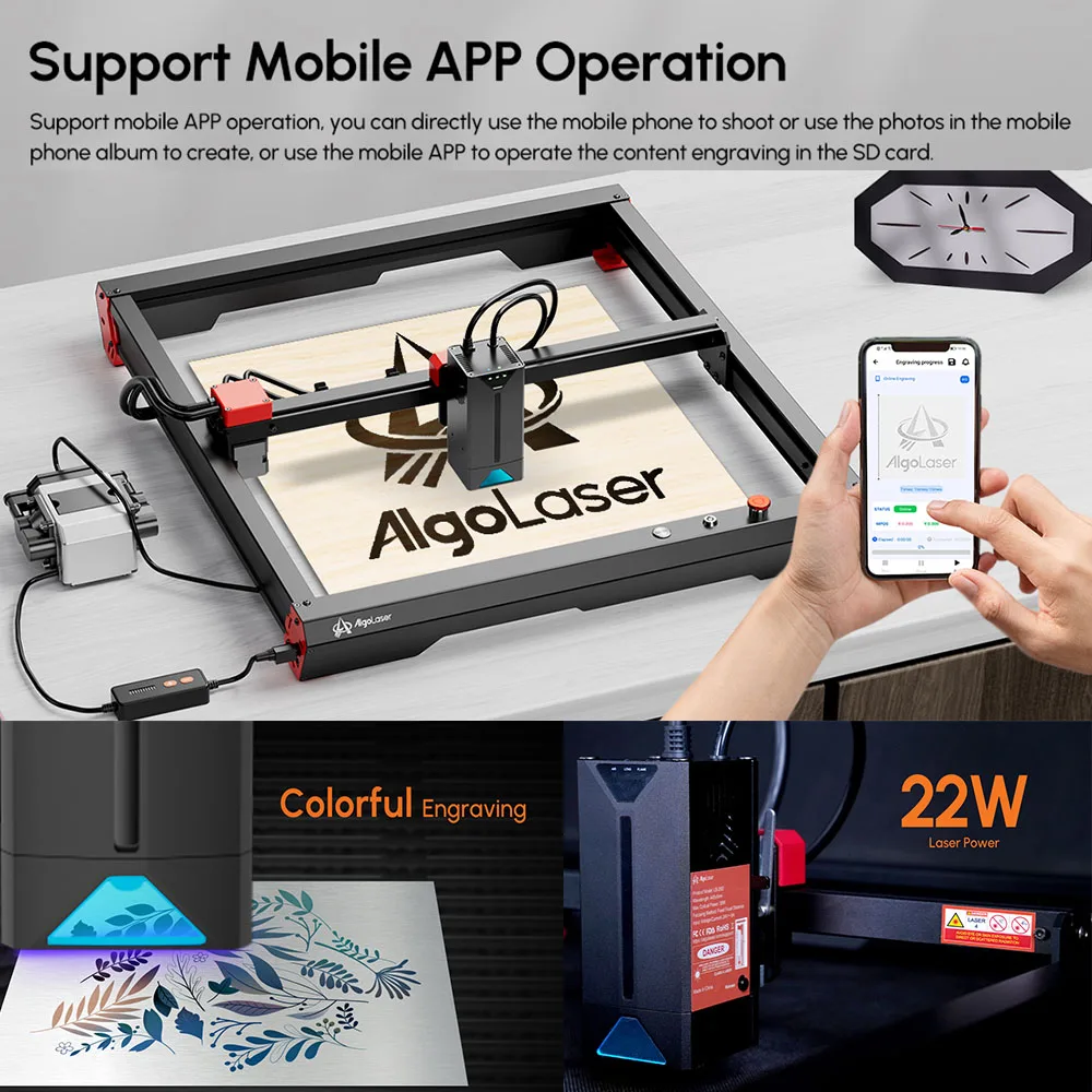 Algolaser Alpha 22W Laser Engraving Cutting CNC Machine Automatic Air Assist APP Control High Power PRO Diode Printer Craft Tool