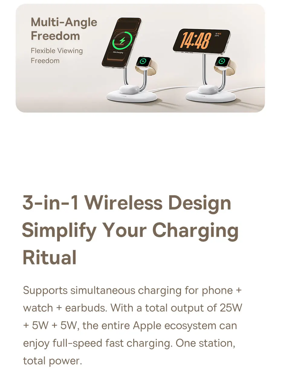 Baseus 3-in-1 Qi2 Magnetic Wireless Charger Stand 25W
