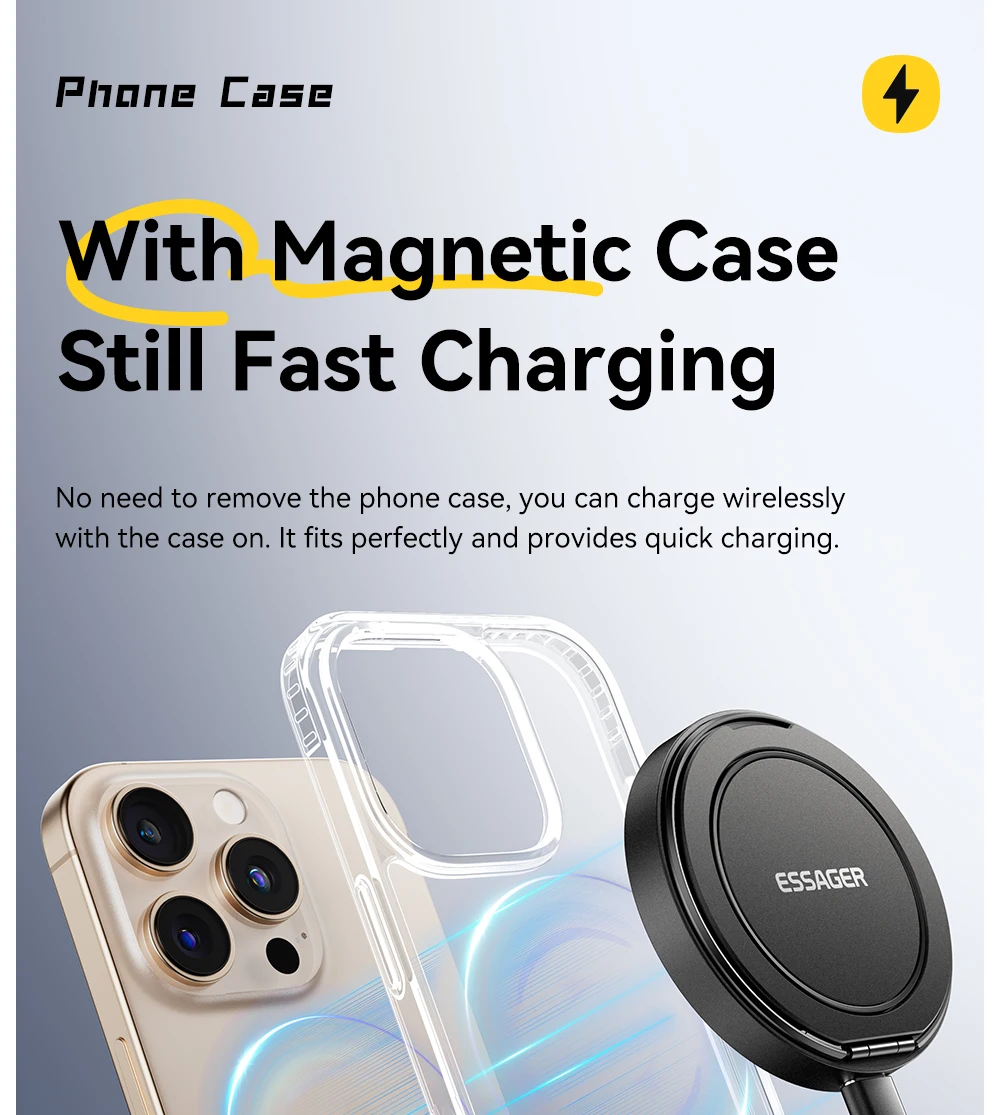 Essager Magnetisches kabelloses Ladegerät 15 W mit Kabel für iPhone 14 13 12 Pro Max Schnelles kabelloses Laden für Samsung Xiaomi-Kopfhörer – Detail 7