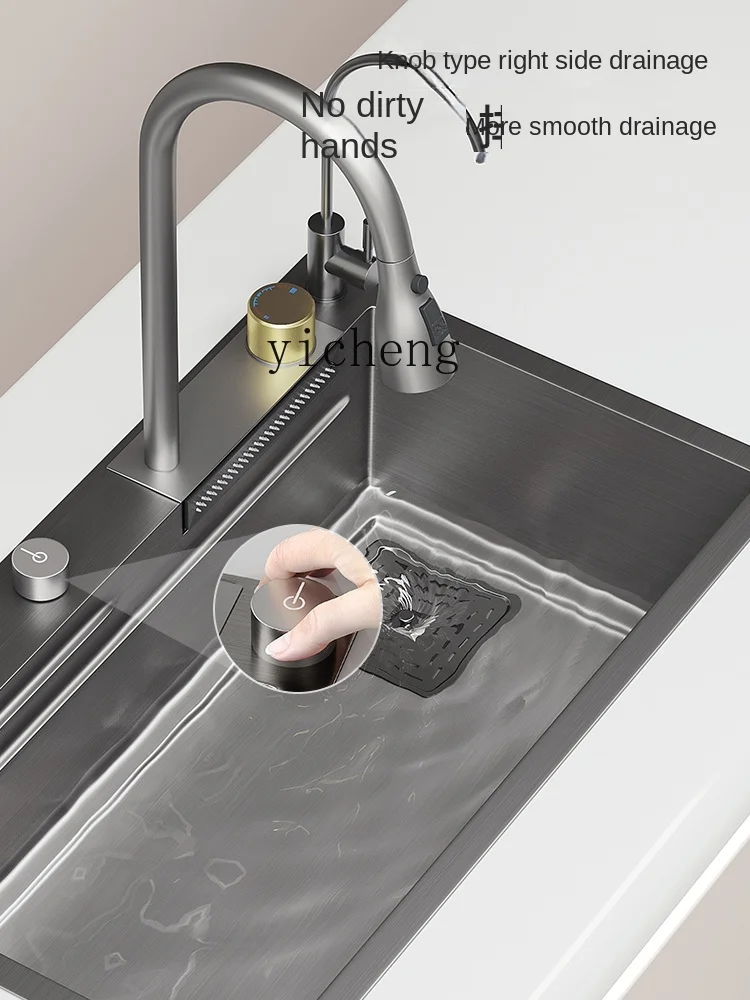 YY Large Single Sink Sink Thickened Stainless Steel Nano Sink Kitchen Counter Washing Basin