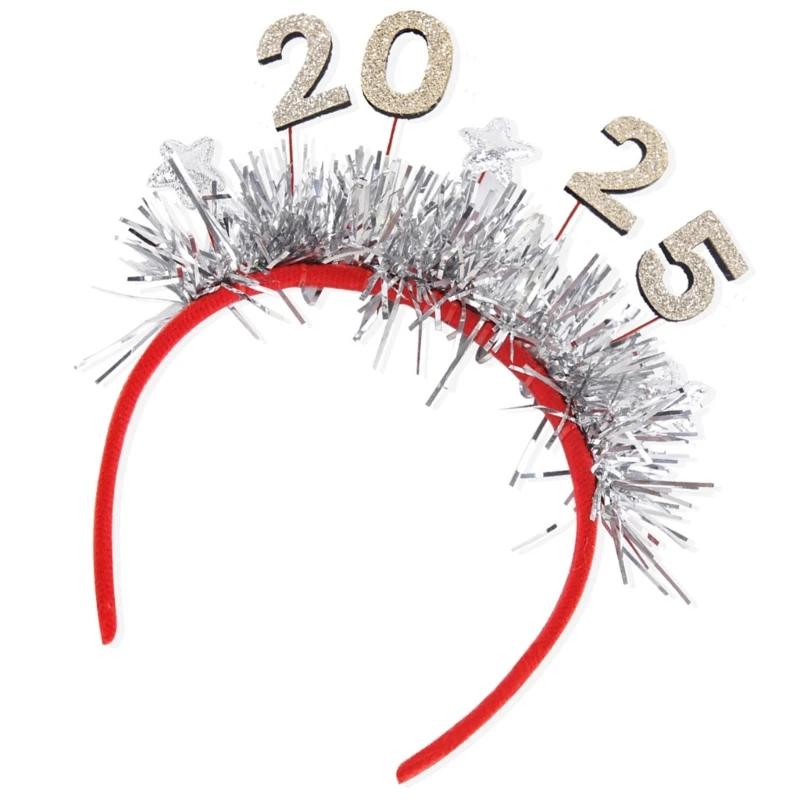 Sparkling Tinsel Sequins Letter Hair Hoop 2025 New Year Hairband Christmas Cosplay Party Headband for Teens Women