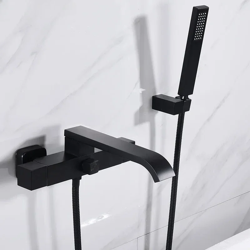

Matte Black Bathtub Faucet Wall Mounted Bath Mixier Bathtub Waterfall Black Bath Shower Cold And Hot Bath Faucet MJ5211