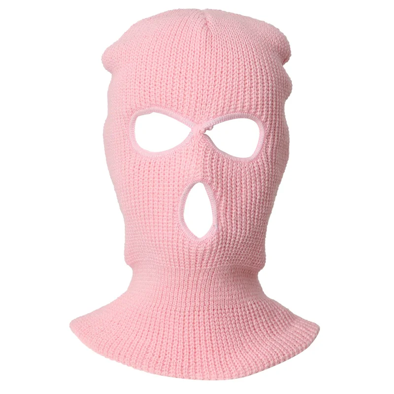 L68AFull Face Cover Ski Mask Hat 3 Holes Balaclava Windproof Knit Beanies Bonnet Winter Warm Unisex Caps Pink