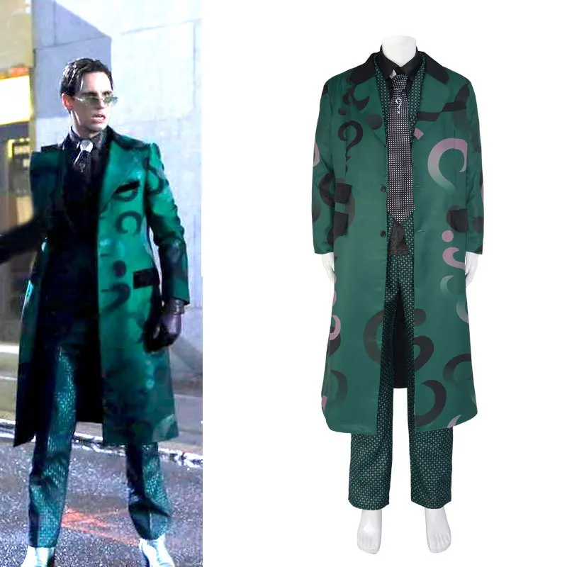 

TV Riddler Cosplay Costume Fantasy Uniform Shirt Coat Pants Tie Mask Adult Men Outfits Halloween Carnival Party Disguise Suit