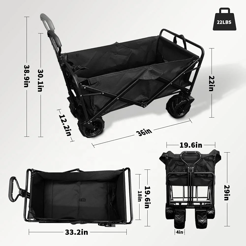 New Large Capacity Big Wheels Brakes Portable Rolling Heavy Duty Collapsible Cart Utility Folding Camping Wagon view 2
