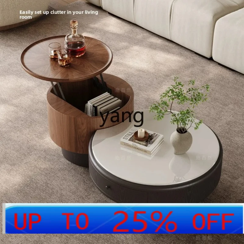 

LH living room antique lifting coffee table small apartment microcrystalline stone household light luxury high-end sense round