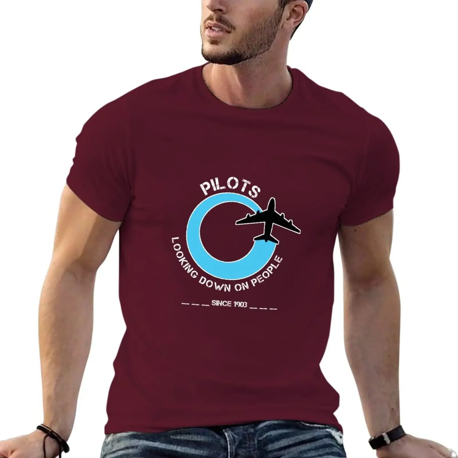 T-shirt Men Pilots Looking Down on People Since 1903 T-Shirt Hippie Clothes Heavyweight fashion Summer Funny Style Cotton Tops