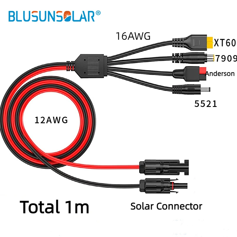 

LEADER 1m 4 In1 Solar Connector Extension Cable Splitter Compatible with Connector DC Adapter 7909 5521 Power Plug XT60 Female