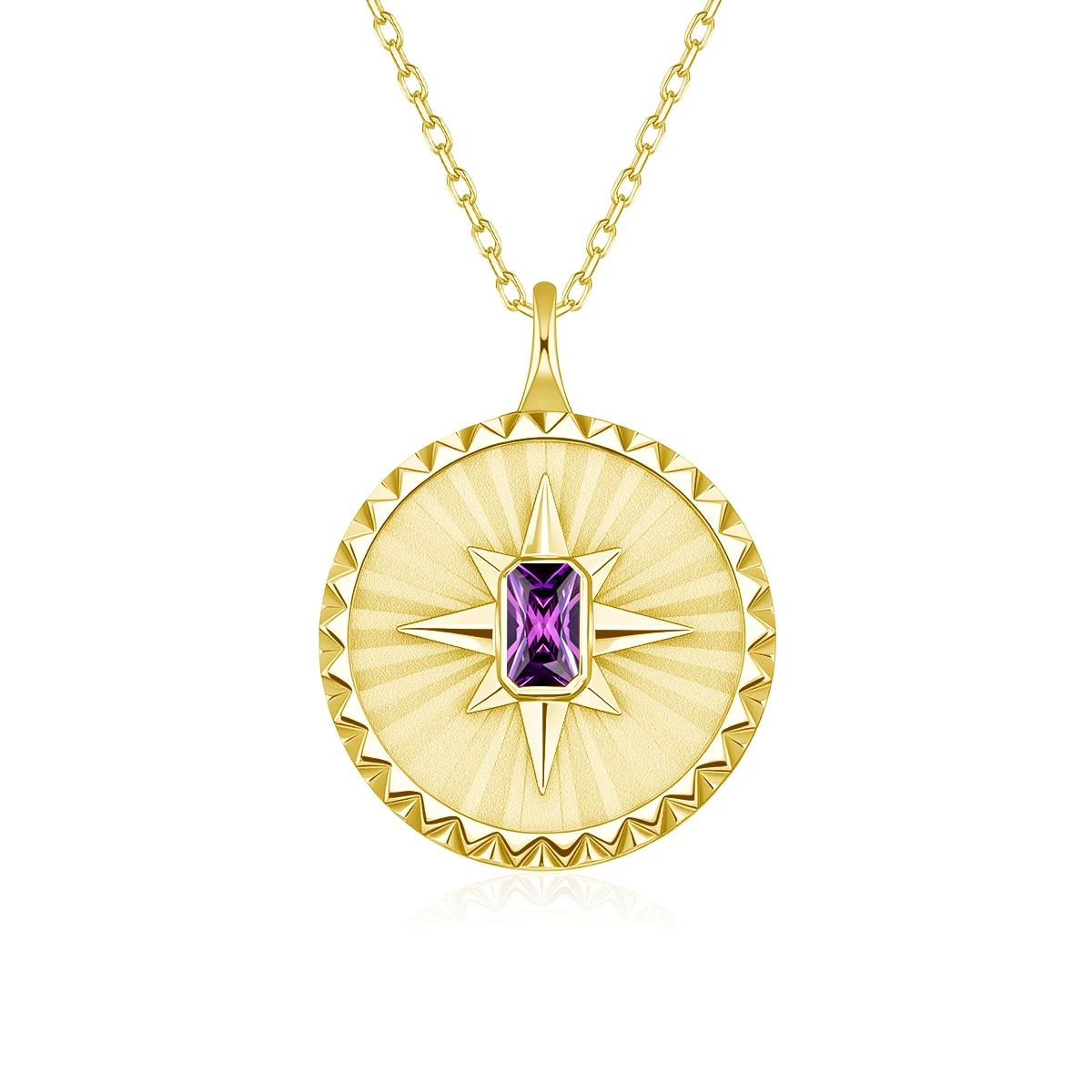 Natuurlijke Amethist Sunburst Disc Ketting 14K Goud Gevulde Emerald Cut Moissanite Hanger Verbleekbestendig Vintage Sieraden voor Vrouwen - afbeelding 2