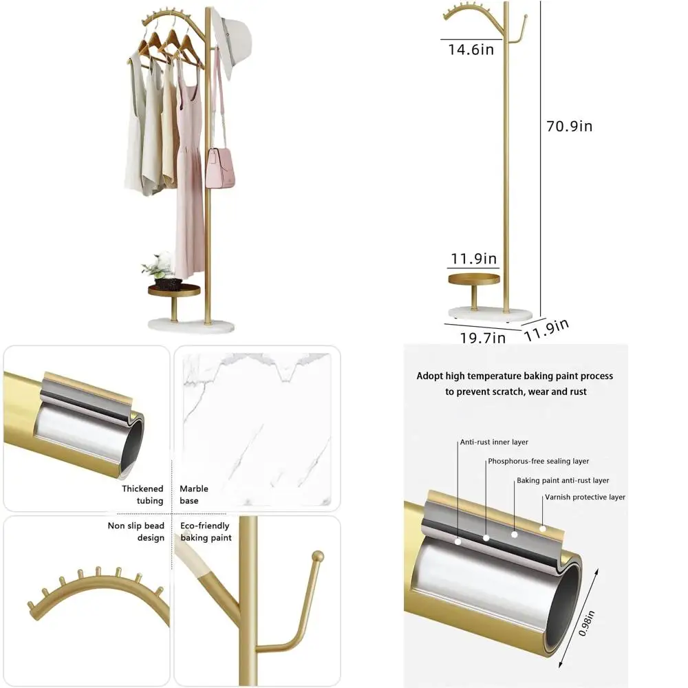 

Elegant Gold Coat Stand with Marble Base | Stylish Storage for Your Wardrobe & Accessories | Ideal for Home or Office