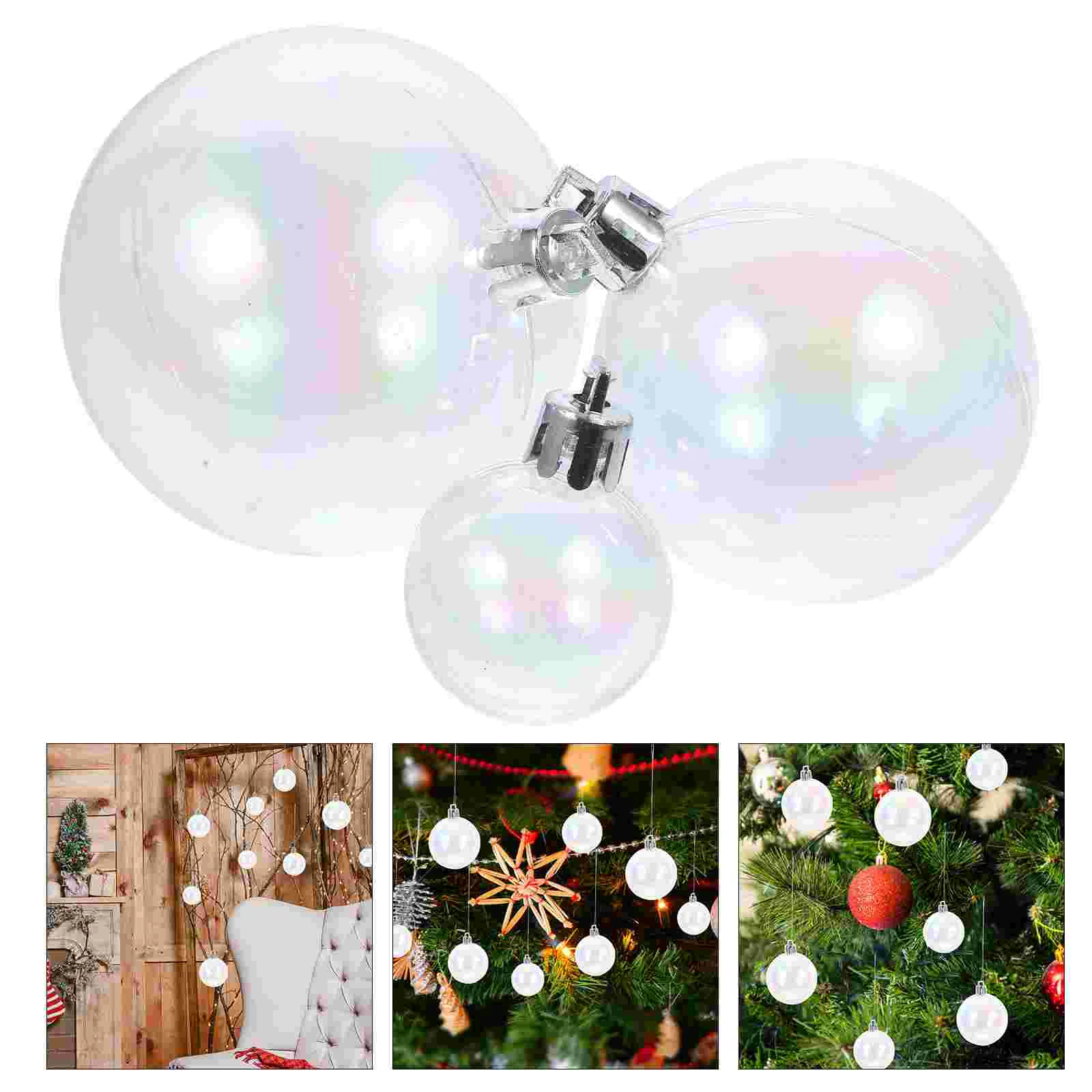 24 Pcs Christmas Balls Holiday Hanging Sphere Banner Iridescent Ornaments Decorations Xmas