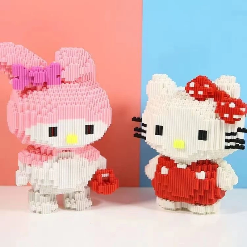 Hello Kitty Kuromi My Melody Sanrio Anime Peripheral Cartoon Kawaii Cute Building Blocks Assembled Toys Creative Decoration Gift