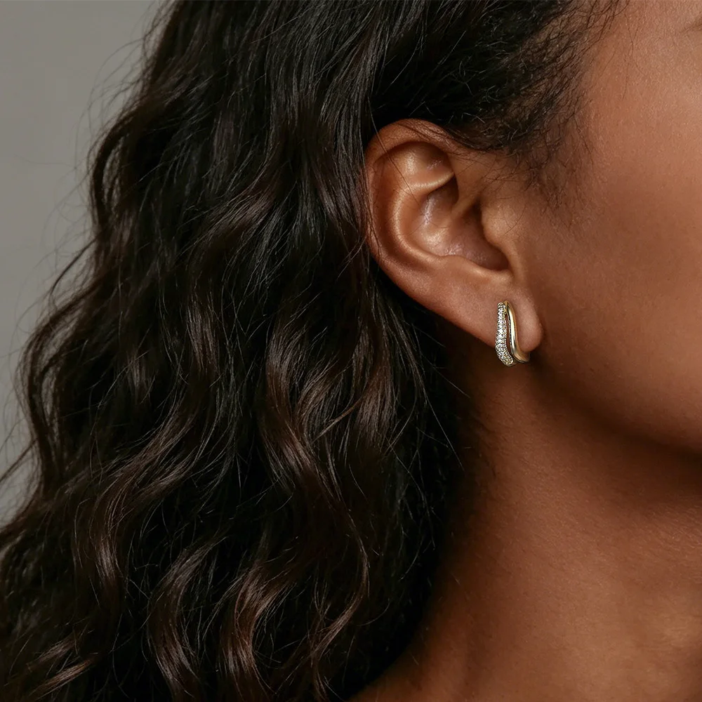 F.I.N.S 14K Gold Plated Brass Hoop Earrings for Women Cubic Zirconia Double Layer Huggie Earrings Minimalist Fashion Jewelry