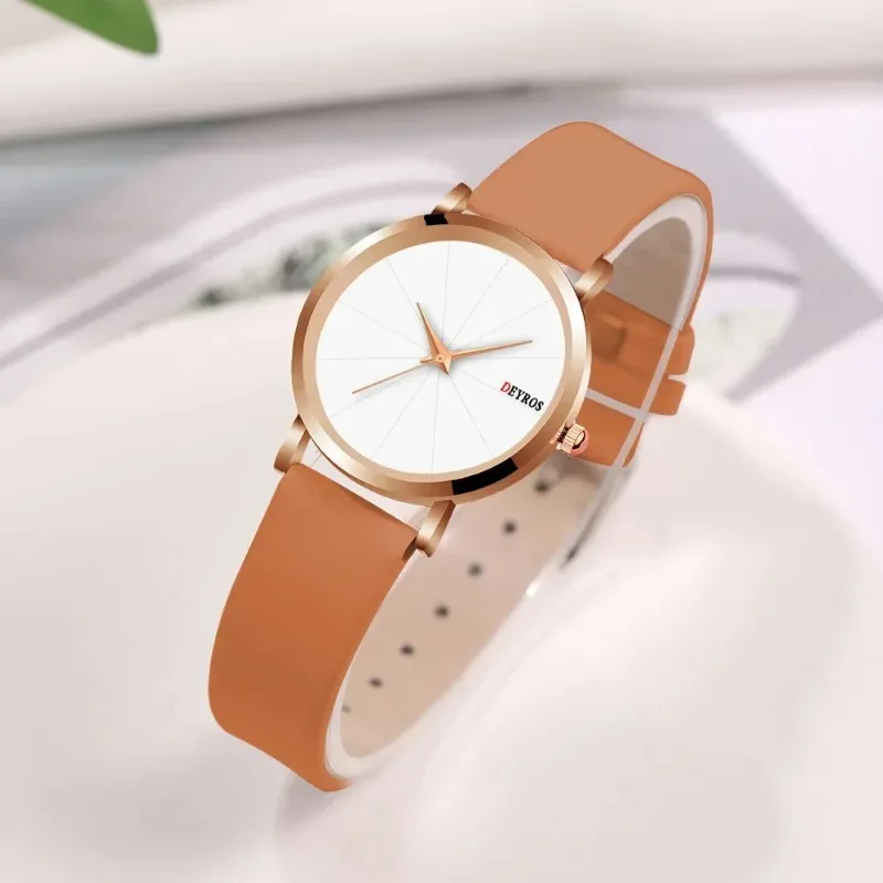 Modieuze En Minimalistische Casual Dameshorloge Vrouwelijke Lichte Luxe Lederen Riem Polshorloges Student Eenvoudig Quartz Polshorloge