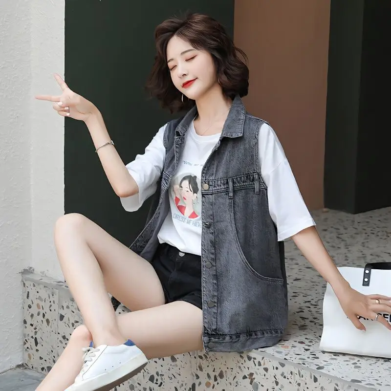 Denim Vest Women 2023 New Summer Fashion Age Reduction Young Loose Large Size Clip Long Top Coat