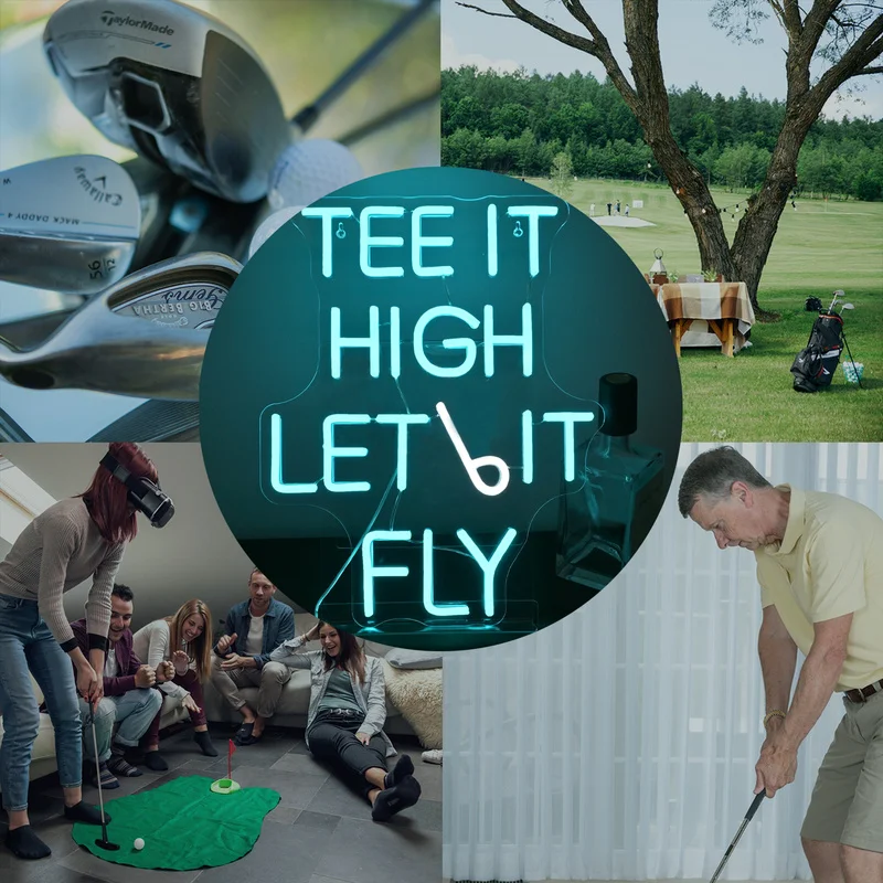 Tee Hit High Let It Fly Neon Sign Custom For Golf Course Outdoor Wall Decor 5/12V USB Cool Blue Art Font Decor Dammable Light